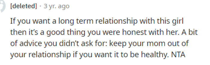 This is true for establishing a long-term relationship, plus it would have come out sooner or later.