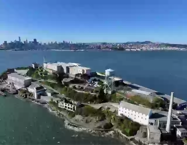 Alcatraz sits as a prison on its island in San Francisco Bay.