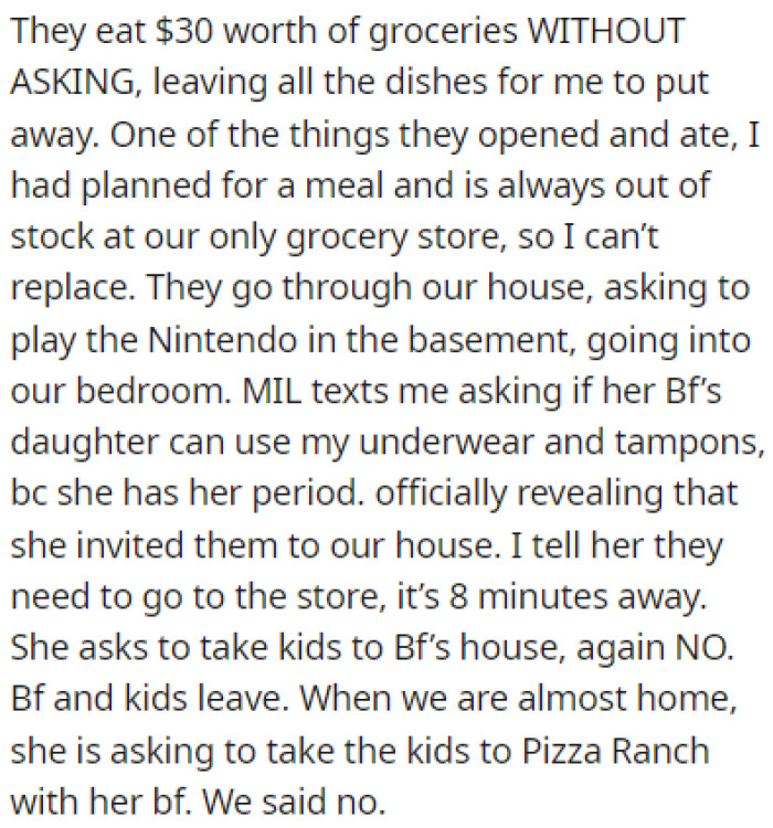 They went through the house, eating their groceries and going through their personal belongings