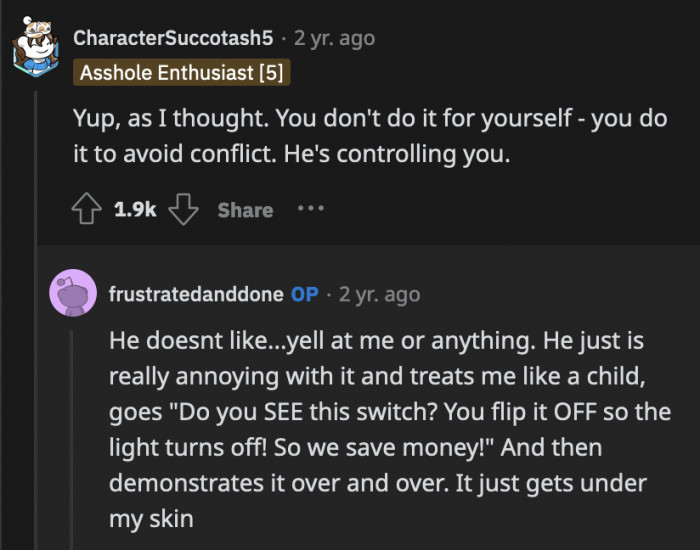 Her husband's reaction when OP makes a perceived mistake is very telling of how little he sees OP