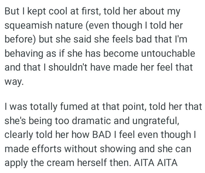 OP's gf says she feels bad that he's behaving as if she has become untouchable