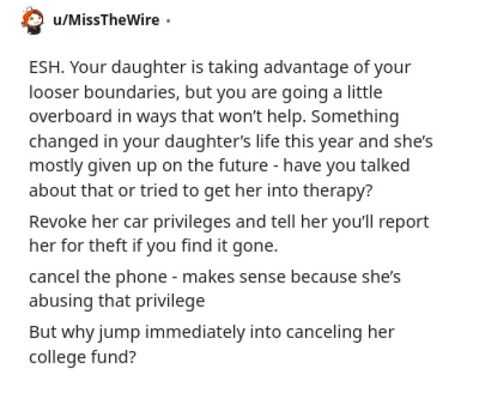 The parent is criticized for overreacting to their daughter's school issues