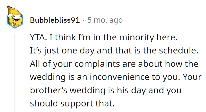 Keep the drama offstage; let the brother's wedding shine without the complaints!