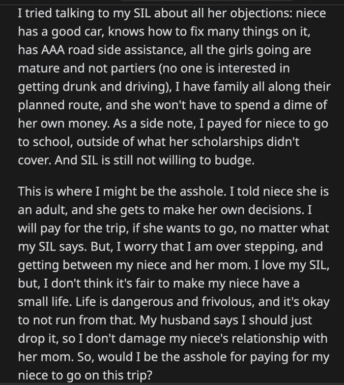 OP's husband asked her to stop forcing the gift before she ruins her niece's relationship with her mom. Did OP overstep?