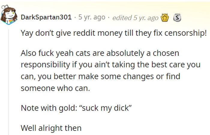 Cats are a chosen responsibility—that is non-negotiable.