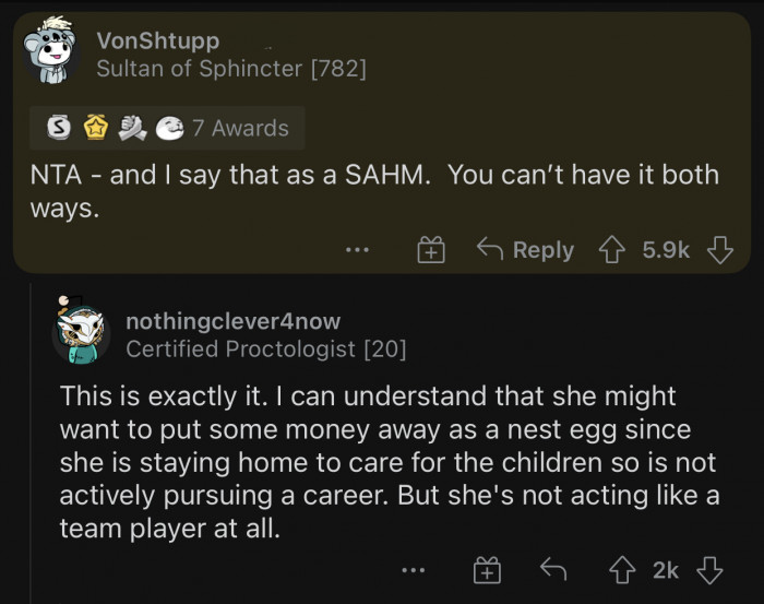 OP's wife is not acting as a team player at all.