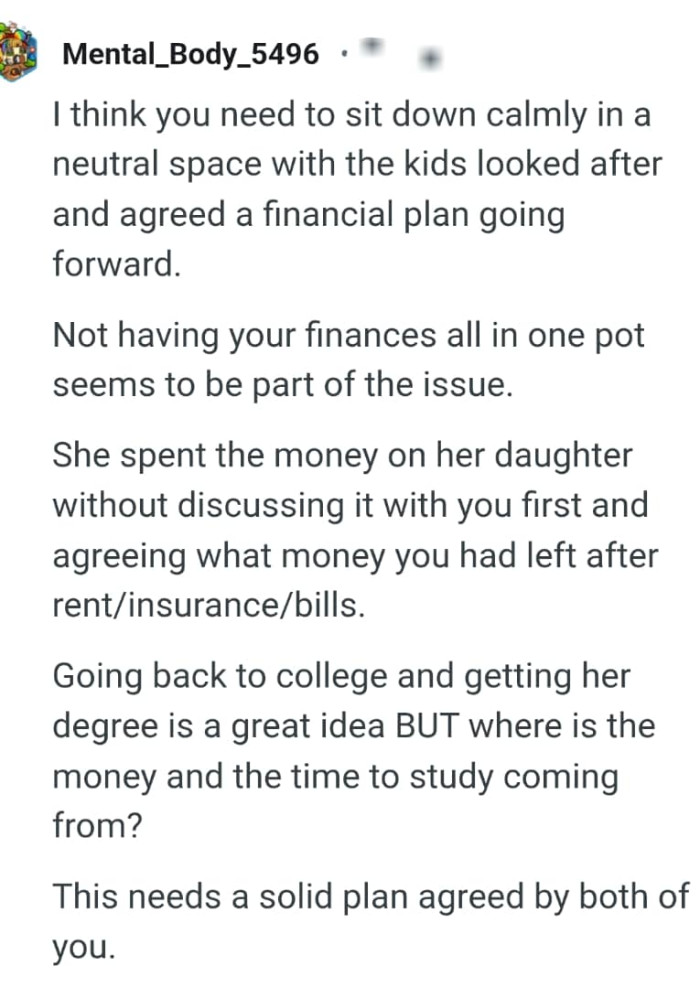 She spent the money on her daughter