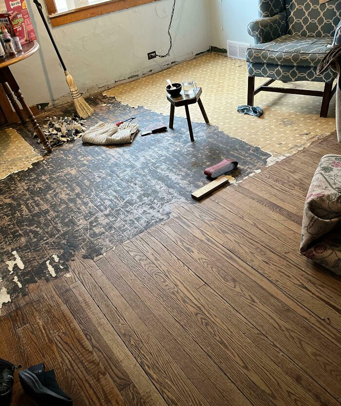 "I’m Stuck Taking Off Linoleum Adhered With Tar-Like Glue Over White Oak"