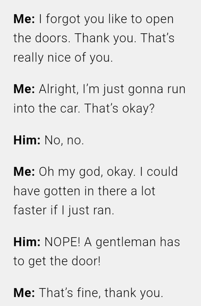 A gentleman gets the door