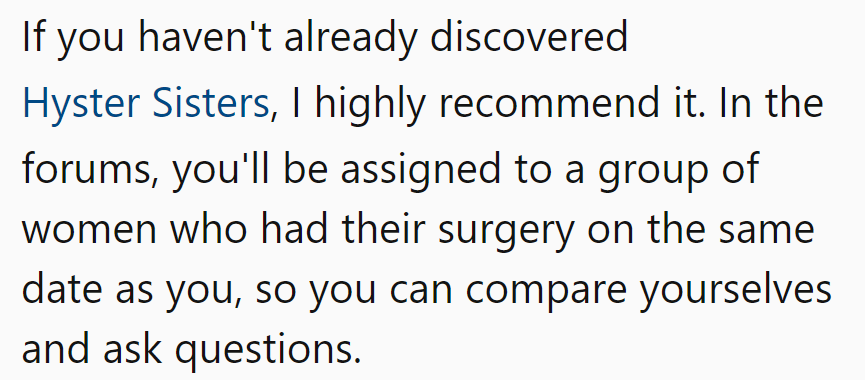 Explore Hyster Sisters—find her surgical squad. It's like Tinder for surgery buddies, no swiping required.