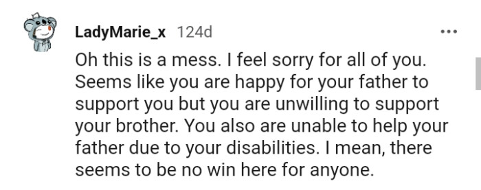 The OP can't help the dad due to his disabilities