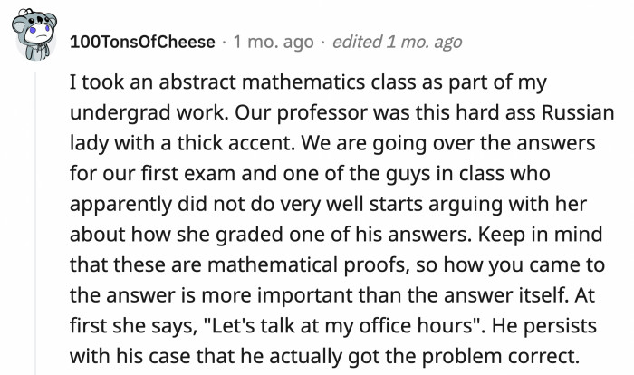15. Mathematical proofs and a hard-ass professor. This can't be good.