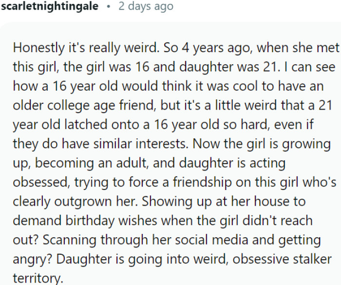 OP's daughter is displaying an obsessive and forced friendship