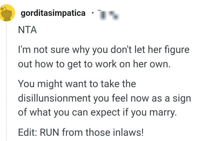 The OP should run from the inlaws