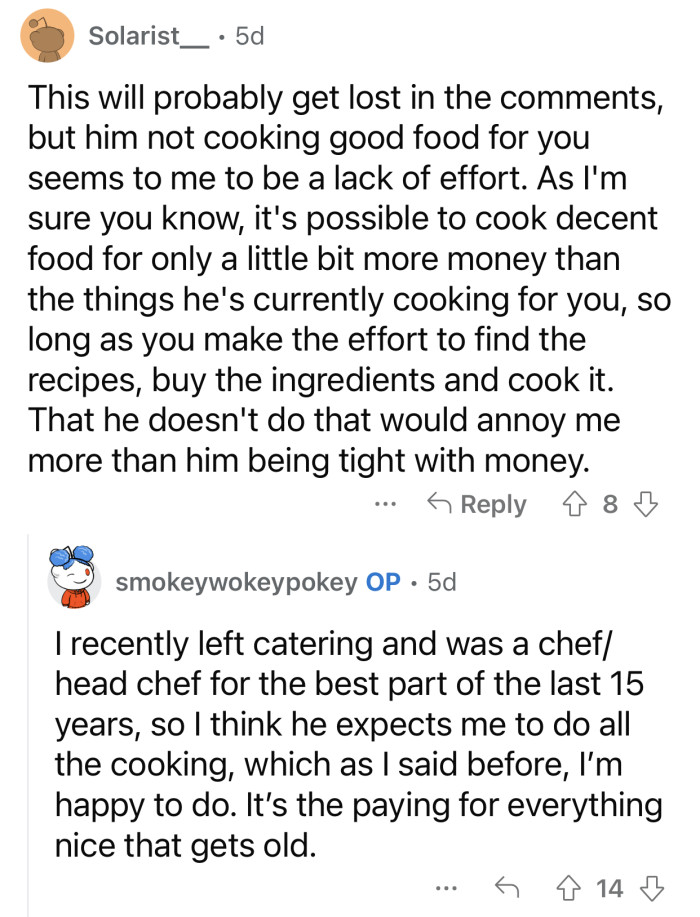 Paying for the food and cooking is simply too much.