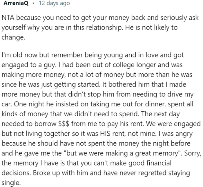 One partner making more money and the other's irresponsible spending