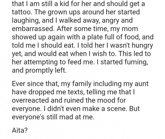 They all told her that she over reacted and ruined the mood for everyone