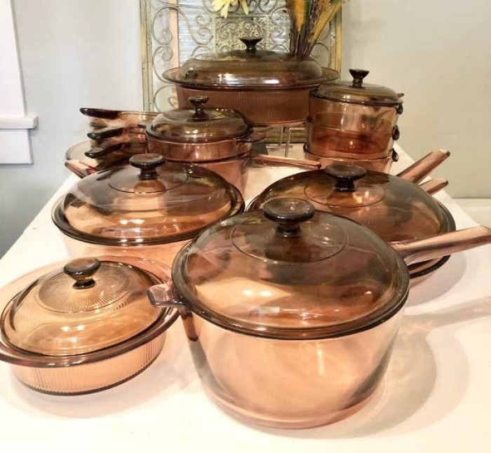 22. Corning Ware glass pots and pans with a futuristic appearance: