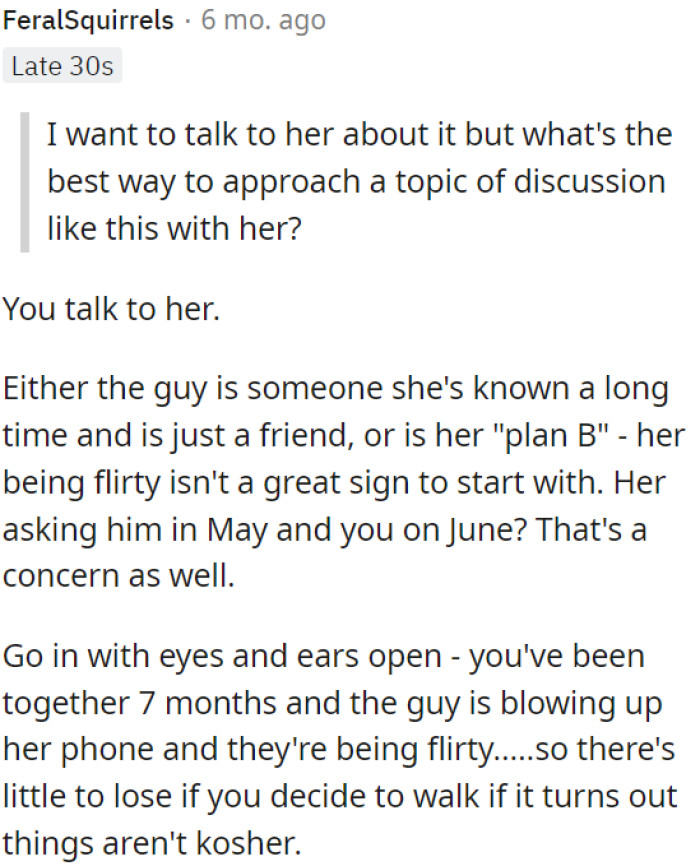 Her behavior with this guy is a red flag.