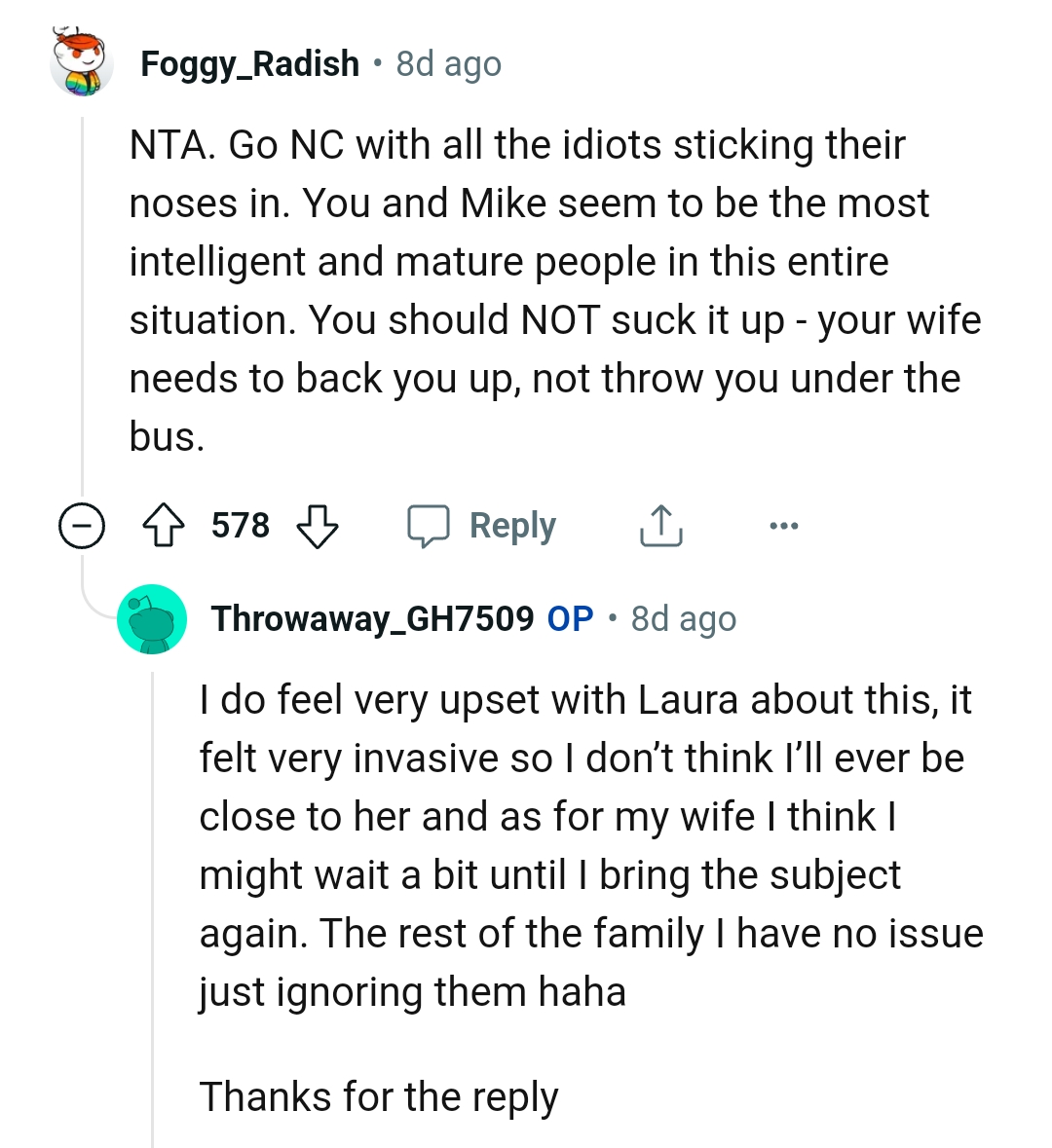 OP's wife needs to back him up instead