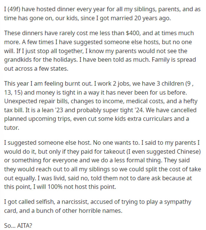 OP's post explained pretty much everything we needed to know about the situation in order to understand and form our own opinion.