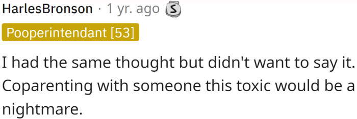 Co-parenting with someone this toxic sounds terrible