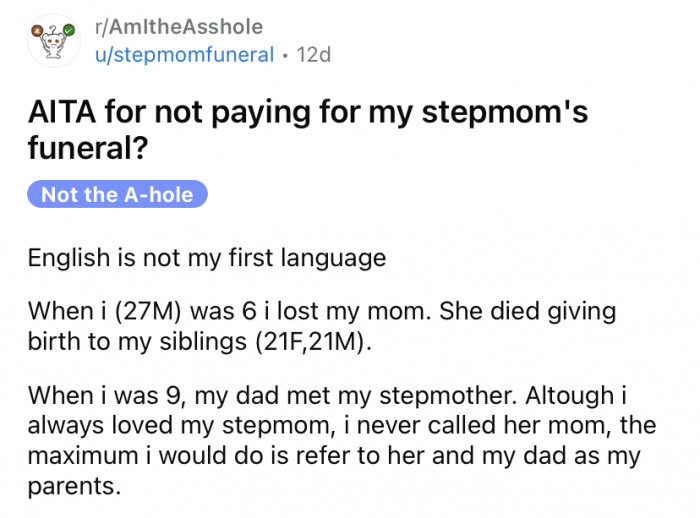 The OP shared a story about the strained relationship he experienced with his stepmother.