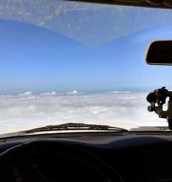 "The View From The Top Of The Mountain In My Car Looks Like I'm Flying"