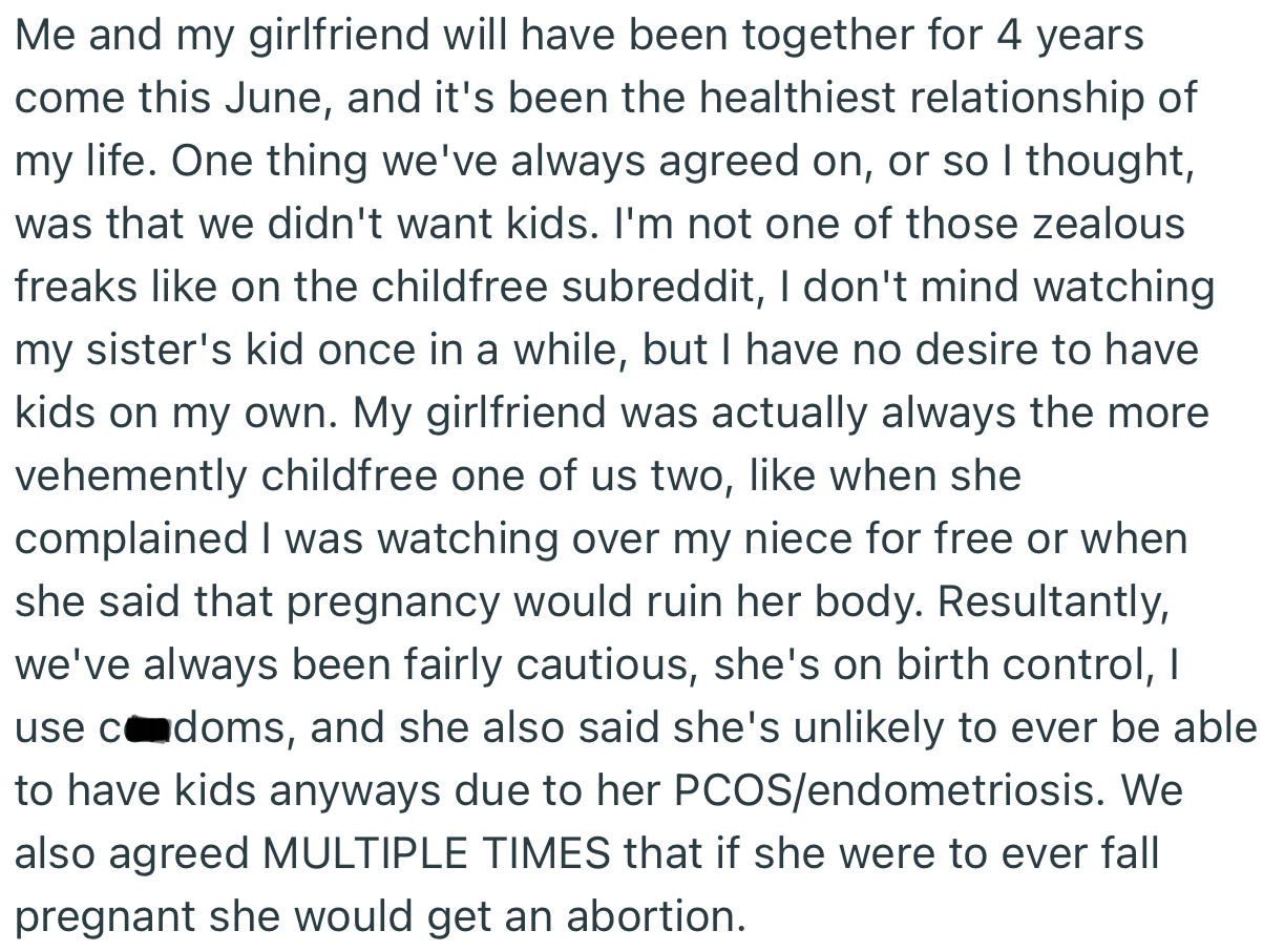 OP Was in a 4-Year Relationship with His Girlfriend, and They Both Agreed to Be Child-Free