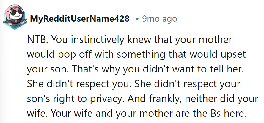 Mom and wife missed the privacy memo. Bs in the family tree.