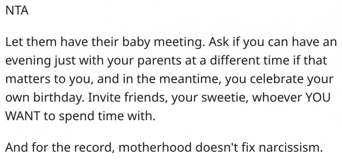 14. She should spend time with her friends and meet her parents later in the evening.