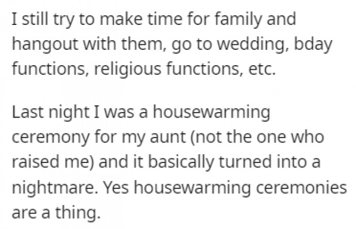 Even though her family is a bit toxic, OP tries her best to make time for family gatherings