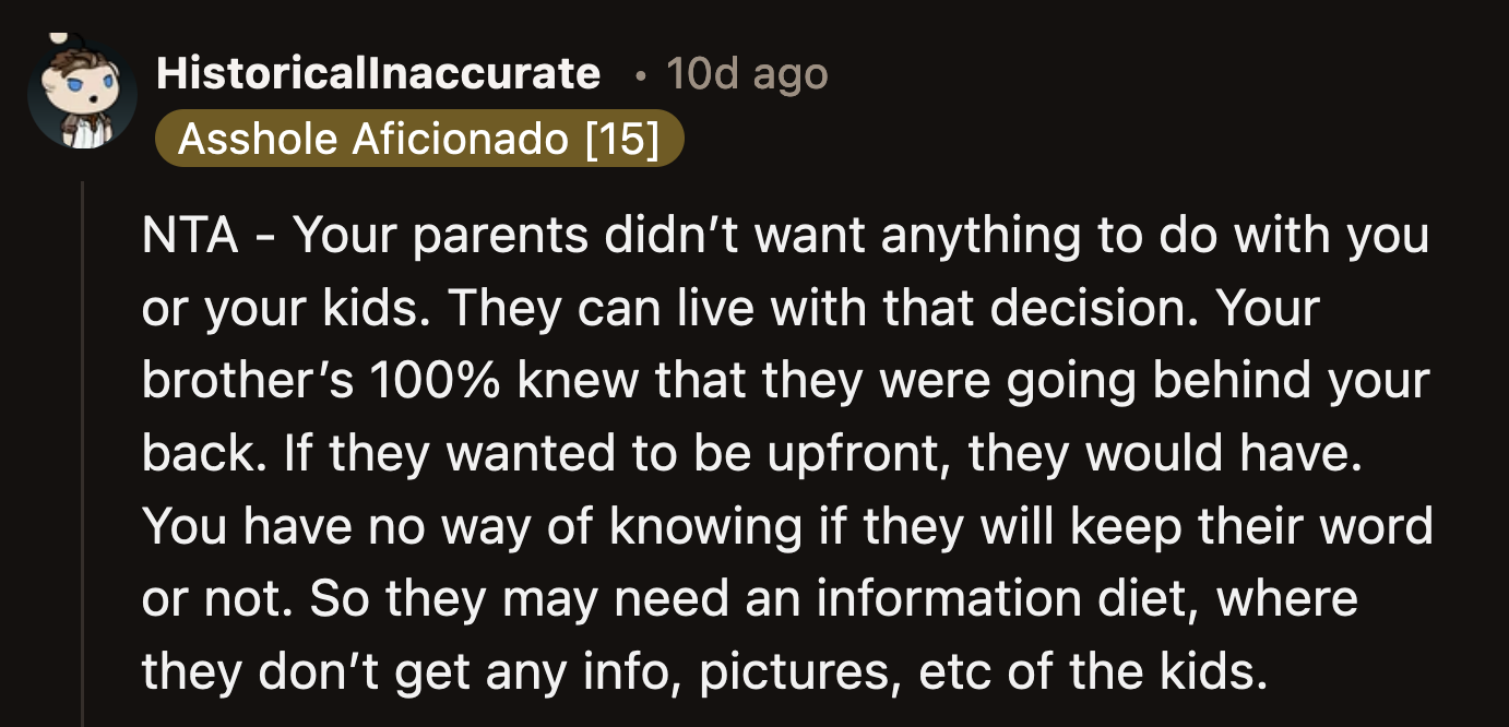 If their parents had changed, they would have talked to OP directly about meeting up. They would have waited until she was ready.