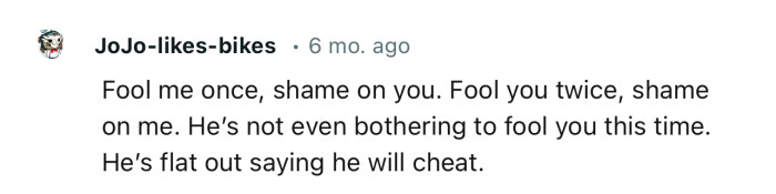 “He’s not even bothering to fool you this time. He’s flat out saying he will cheat.”