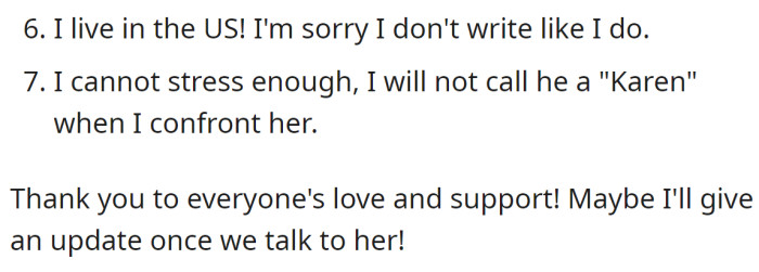 The OP thanked everyone for their support: