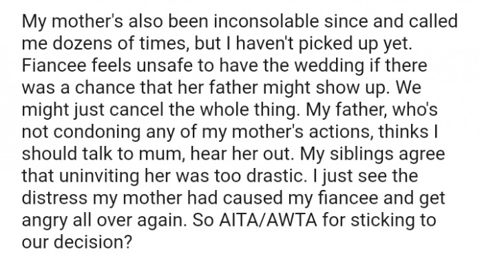 The OP's Siblings Agree That Uninviting Her Was Too Drastic