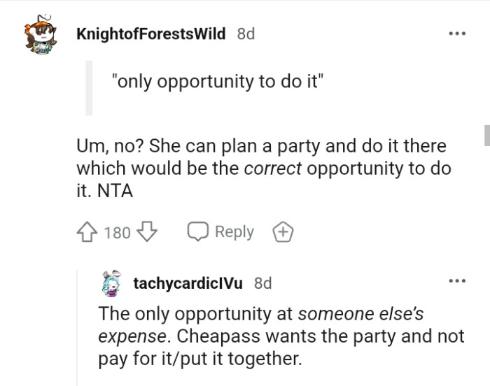 She can plan her own party and do it there