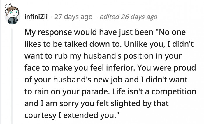 OP can reply in a way that gives no room for Kat to take the moral high ground