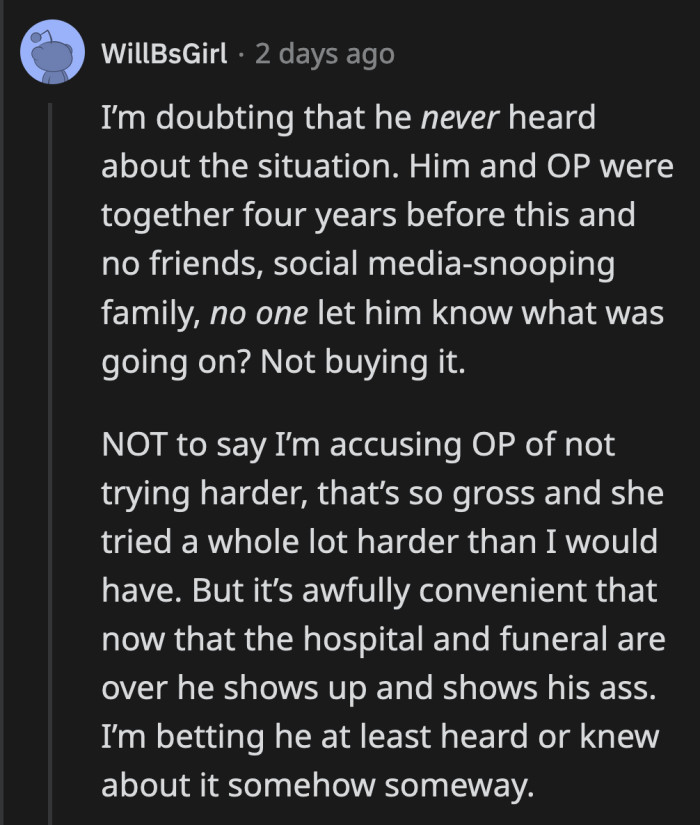 What if he knew what happened to their baby and showed up just in time to act like the aggrieved party