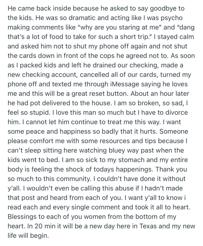 In addition, she has made the difficult decision to divorce her husband