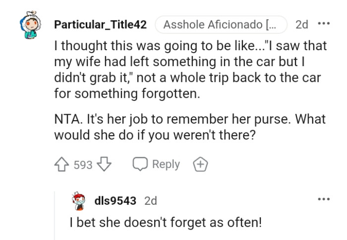 It is the OP's wife's job to remember her purse