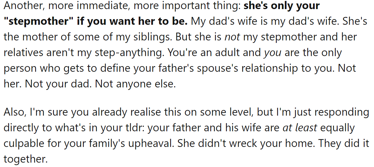 He also said that she doesn't need to be his stepmother