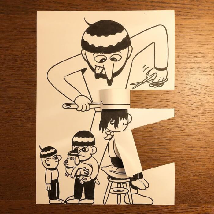 2. Dad is a barber now, but he only knows the bucket hairstyle.