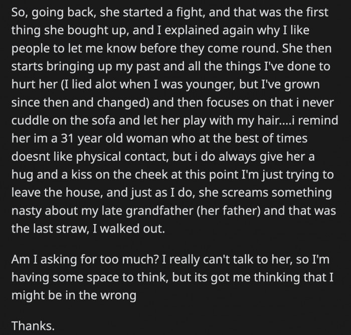 Despite OP's explanation, her mom continued with her rant and struck a nerve with her last comment