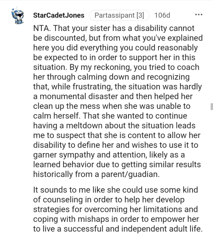 You tried to coach her through calming down