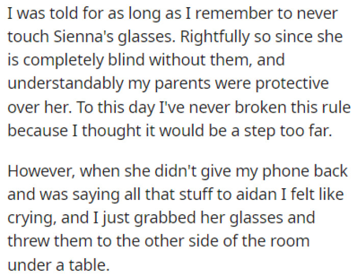 OP was always told not to touch her glasses, but this time, OP had no other options