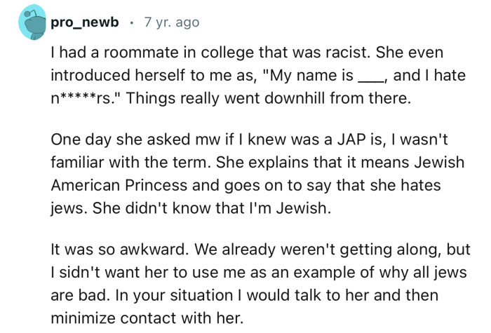 “In your situation, I would talk to her and then minimize contact with her.”