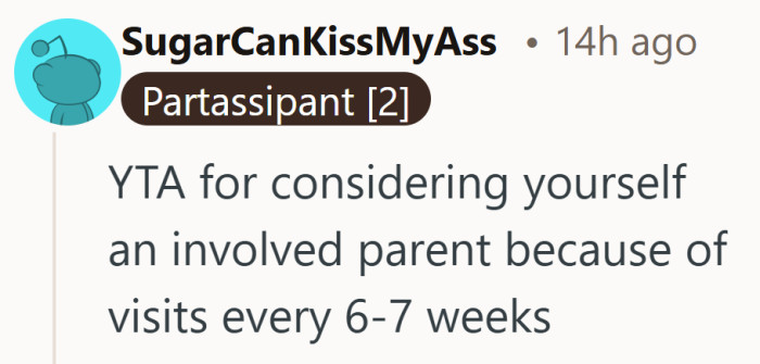 For some people, involvement means showing up far more often than occasional visits.