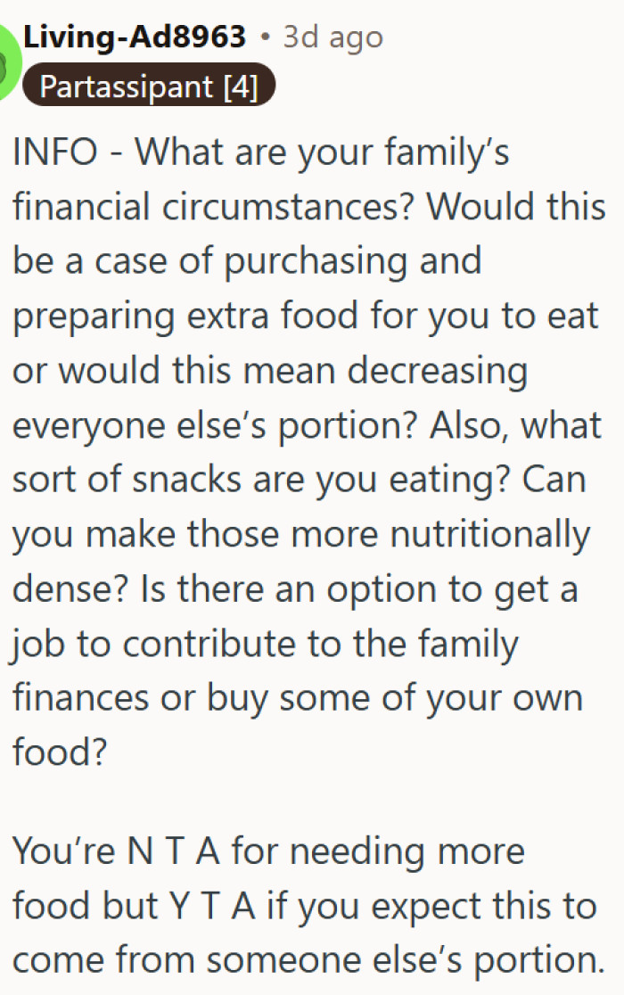 Needing more food is valid, but expecting others to eat less is not