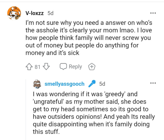 When you think that family won't screw you out of money.